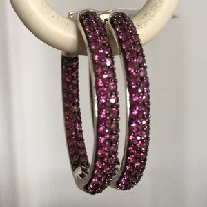Sterling Silver Hoop Earrings with 4.2ct Rhodolite